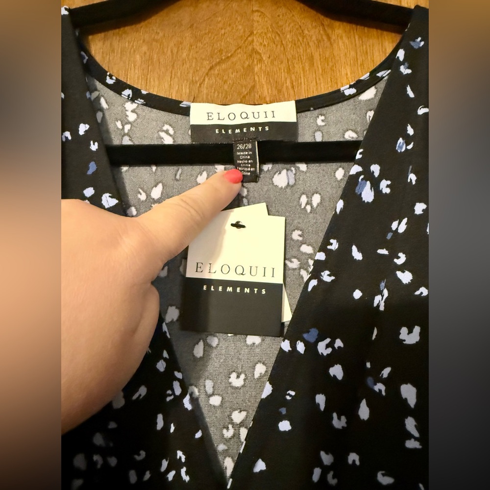 Eloquii Black Printed Long-Sleeve Pleated Midi Dress - Picture 3 of 5